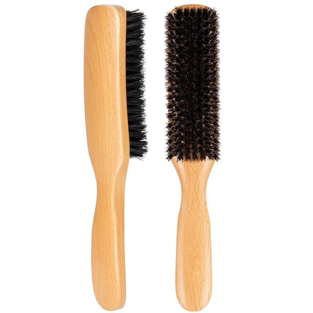 STYLEMATE Slick Back Hair Brush - Natural Soft Boar Bristle for Thin & Fine Hair | Medium Hardness Smoothing Tool