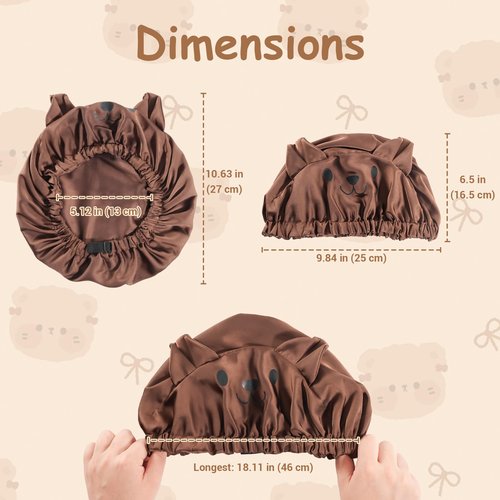 Lolalet Kids Bonnets for Girls, Adjustable Silk Baby Bonnet for Curly Hair Toddler Satin Cartoon Bonnet Cap with Elastic Band -Bear
