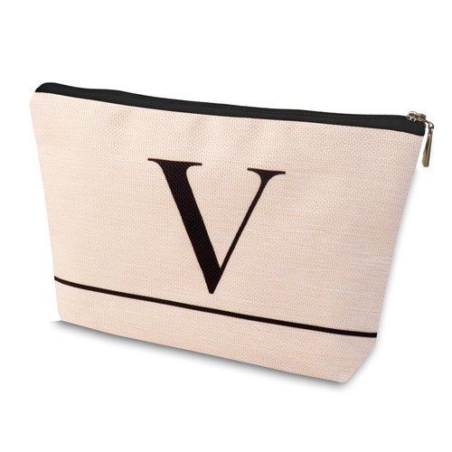 HDYHDY Letter A-Z Initial Personalized Makeup Bags, Birthday Gifts for Women, Monogrammed Gifts for Women Mom Sister Best Friend Bride Bridesmaid, Mothers Day, Christmas, Small Travel Cosmetic Bag (V)