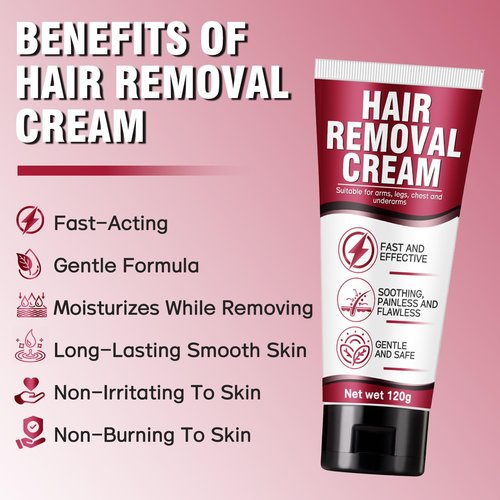 Hair Removal Cream for Women, Crema Depiladora Para Mujer, Fast-Acting, Effective Painless Flawless Depilatory Cream for Legs, Arms, Underarms, Stomach, Pubic Area and Bikini Line 120g
