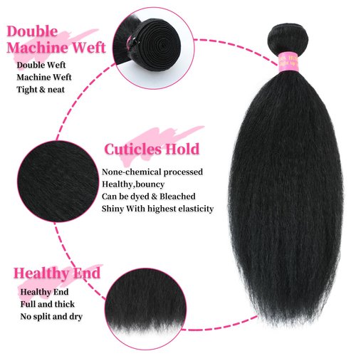 Fopeela Kinky Straight Bundles 14 Inch 100% Unprocessed Brazilian Virgin Remy Hair Kinky Straight Human Hair Bundles 1 Bundles Sew in Yaki Straight Bundles For Black Women
