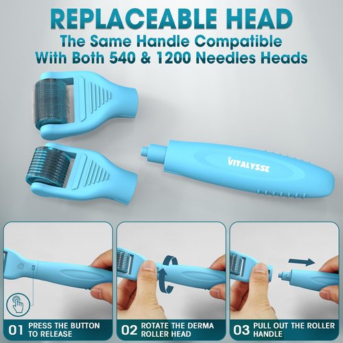 Under Eye & Face Derma Roller – Vitalysse 0.25mm Titanium Microneedling Tool for Dark Circles, Puffy Eyes, Fine Lines– CE & RoHS Certified, Replaceable Head - Safe for Delicate Skin
