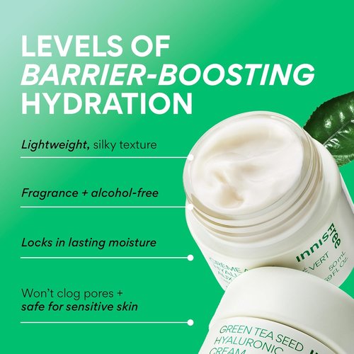 Innisfree Green Tea Seed Hyaluronic Acid Cream - Hydrating Face Moisturizer with Ceramide, Jumbo Size