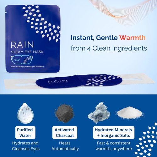 Rain Self Heating Steam Eye Mask for Dry Eyes - Warming Eye Compress with Moist Heat Therapy - Disposable Hot Compress Relief for Stye Treatment, Eye Fatigue & Dry Eye Relief (20 Masks)