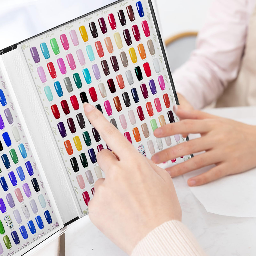 vnjaoi 216 Nail Color Chart Display Book with 240PCS False Nail Tips, UV Gel Polish Card Book, Nail Art Salon Nail Design Display Booklet, Nail Color Swatches Nail Practice Card Board