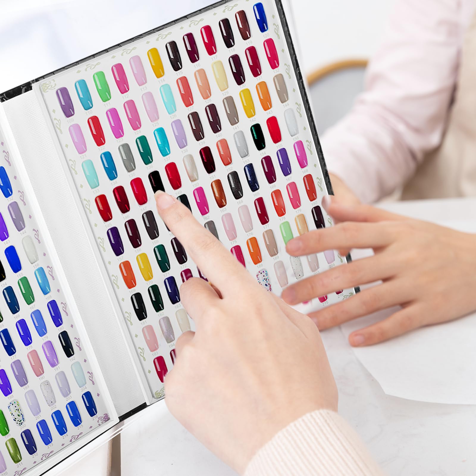 vnjaoi 216 Nail Color Chart Display Book with 240PCS False Nail Tips, UV Gel Polish Card Book, Nail Art Salon Nail Design Display Booklet, Nail Color Swatches Nail Practice Card Board