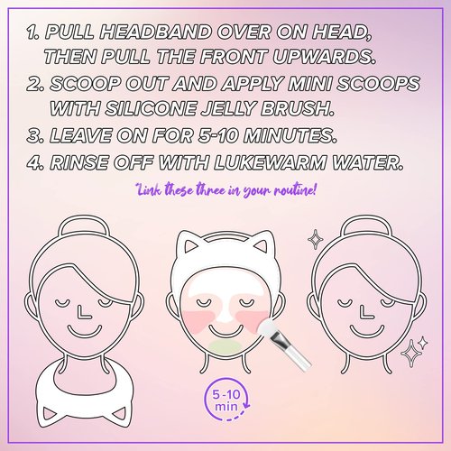 I DEW CARE Mini Scoops Wash Off Face Mask Skin Care Trio + White Cat Spa and Makeup Headband + Soft Silicone Face Mask Brush Bundle