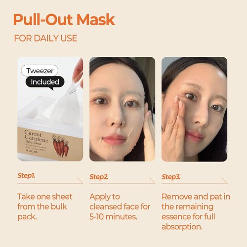 SKINFOOD Carrot Carotene Daily Sheet Mask - Quick Hydration & Soothing for Dry Skin | 30 Pack