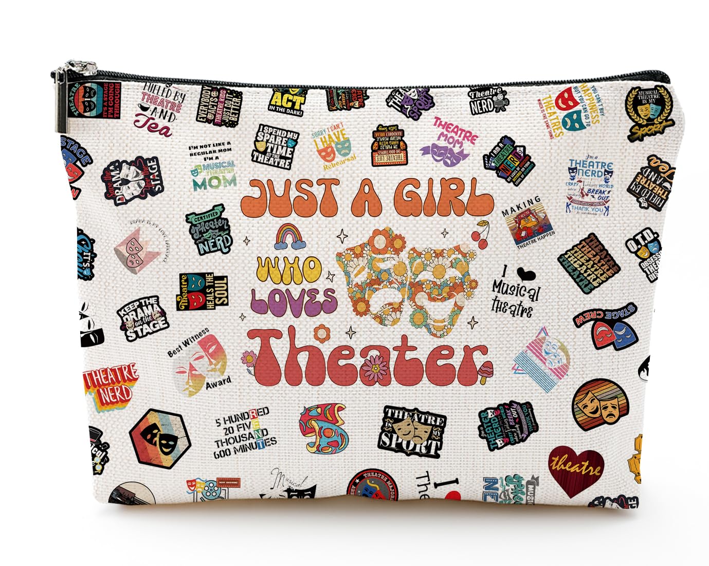 XYZONE Theater Gifts Theater Lovers,Broadway Musical Gift Makeup Bag Theatre Gifts Travel Toiletry Bag for Women Teen Girls Daughter Mom Grandma Birthday, white