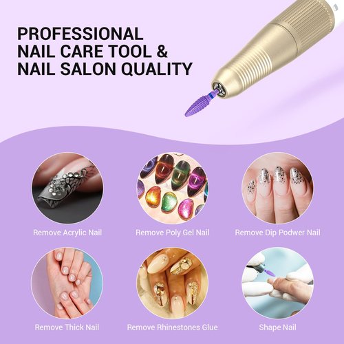 MelodySusie Large Cone Nail Drill Bits, 3/32'' Carbide Tungsten Multi-function Bits, Fast Remove Acrylic or Hard Gel for Manicure Pedicure Salon Professional or Beginner, Purple, Medium