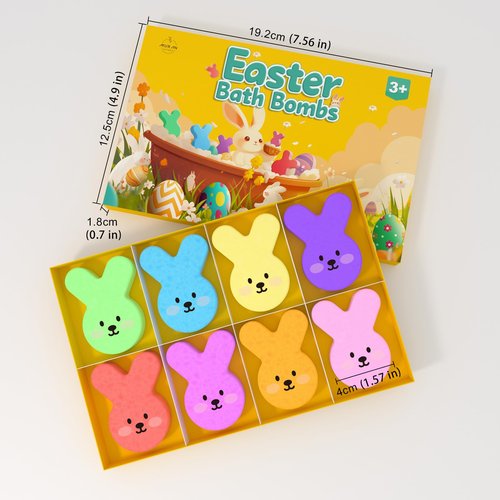 Easter Egg Bath Bombs for Kids with Surprise Inside, 8 Pack Teen Easter Basket Stuffers, Girls & Boys-Easter Bunny, Chicken & Egg Shapes - Handmade Gentle, Safe Fizz Balls-Great Easter Party Favors