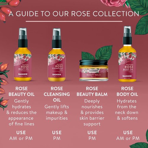 Badger Rose Beauty Balm - 100% Organic Nourishing Treatment with Pure Rose Oil | 1 oz Glass Jar