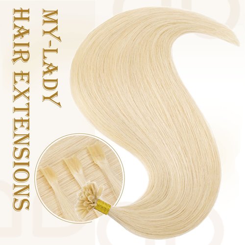 MY-LADY K Tip Hair Extensions Real Human Hair Platinum Blonde 14 Inch 50G 50Strands KTip U Tip Utip Keratin Bond Fusion Pre Bonded Straight Real Remy Hairpieces