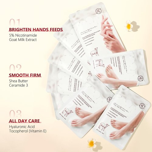 GUOYAOLIFU Hydrating Hand Foot Masks Set for Women Men,3 Pack Glove Mask for Dry Hand & 3 Pack Socks Mask for Dry Cracked Feet（Milk）
