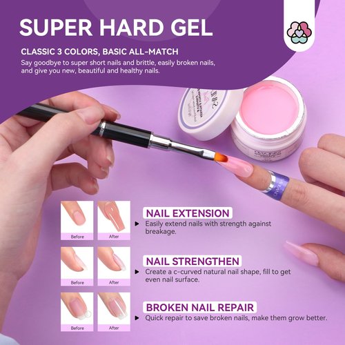 SAVILAND Builder Gel Nail Kit with Nail Drill - 3 Pcs Hard Gels for Nails(VE&VB5&Kerain) Clear Pink Nudes Builder Gel with Lamp Brush Nails Strengthener Gels for Extension Shaping DIY at Home Salon