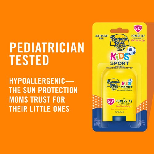 Banana Boat Kids Sport Sunscreen Stick Travel Sunscreen, SPF 50, 0.5oz each, Twin Pack