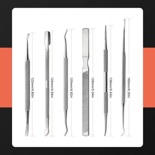 BEZOX Ingrown Toenail Removal Kit - Toenail Lifter and Thick Toenails File, Stainless Steel Pedicure Tools - 6PCS Nail Correction Set