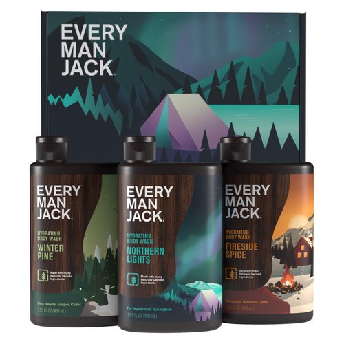 Every Man Jack Men's Body Wash Gift Set - 3 Invigorating Winter Scents - Deeply Cleans, Hydrates with Naturally Derived Ingredients - 13.5 oz (3 pack)