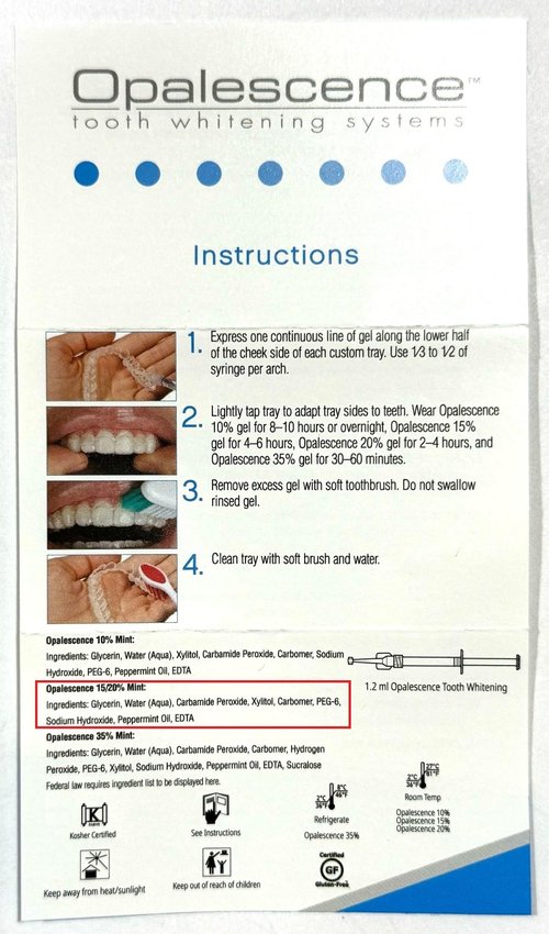 Opalescence 20% Teeth Whitening Refill Kit (4 Syringes) Carbamide Peroxide. Made by Ultradent, in Mint Flavor. Tooth Whitening Refill Syringes. Includes a Toothbrush. - 5196-2TB