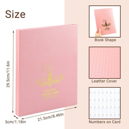 Segbeauty 216 Nail Colors Display Book, Nail Polish Organizer Colors Chart with 240 False Nails Tips, Professional DIY Fingernail Painting Stick Sample Card Practice Tool Salon Beauty Pink
