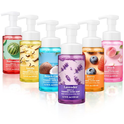 Swiffen 6 Pack Foaming Hand Soap with Pump Care Moisturizing Liquid Fruity Scented Foam Hand Wash Employee Appreciation Gift Bulk 2026 New Year Gift for Kitchen Bathroom Family Teacher 8.75 Fl. oz