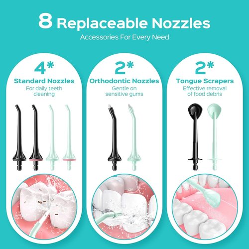 COSLUS Water Flosser for Teeth - 2-Pack C30 Dental Pick Set with 3 Modes & 8 Levels, Ideal for Sensitive Gums - Black & Green