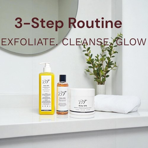 BT Body Spa Exfoliating Body Care Set - Vitamin C Scrub, Peach & Turmeric Gel Wash for Smooth, Glowing Skin