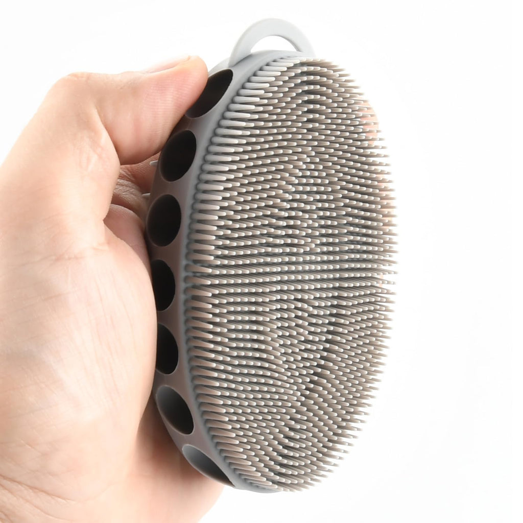Vinjinsl Silicone Body Scrubber with Double-Sided Bristles, Deep Cleaning Massage Brush, Flexible Design with Hanger Loop for Exfoliating and Scalp Care (Grey)