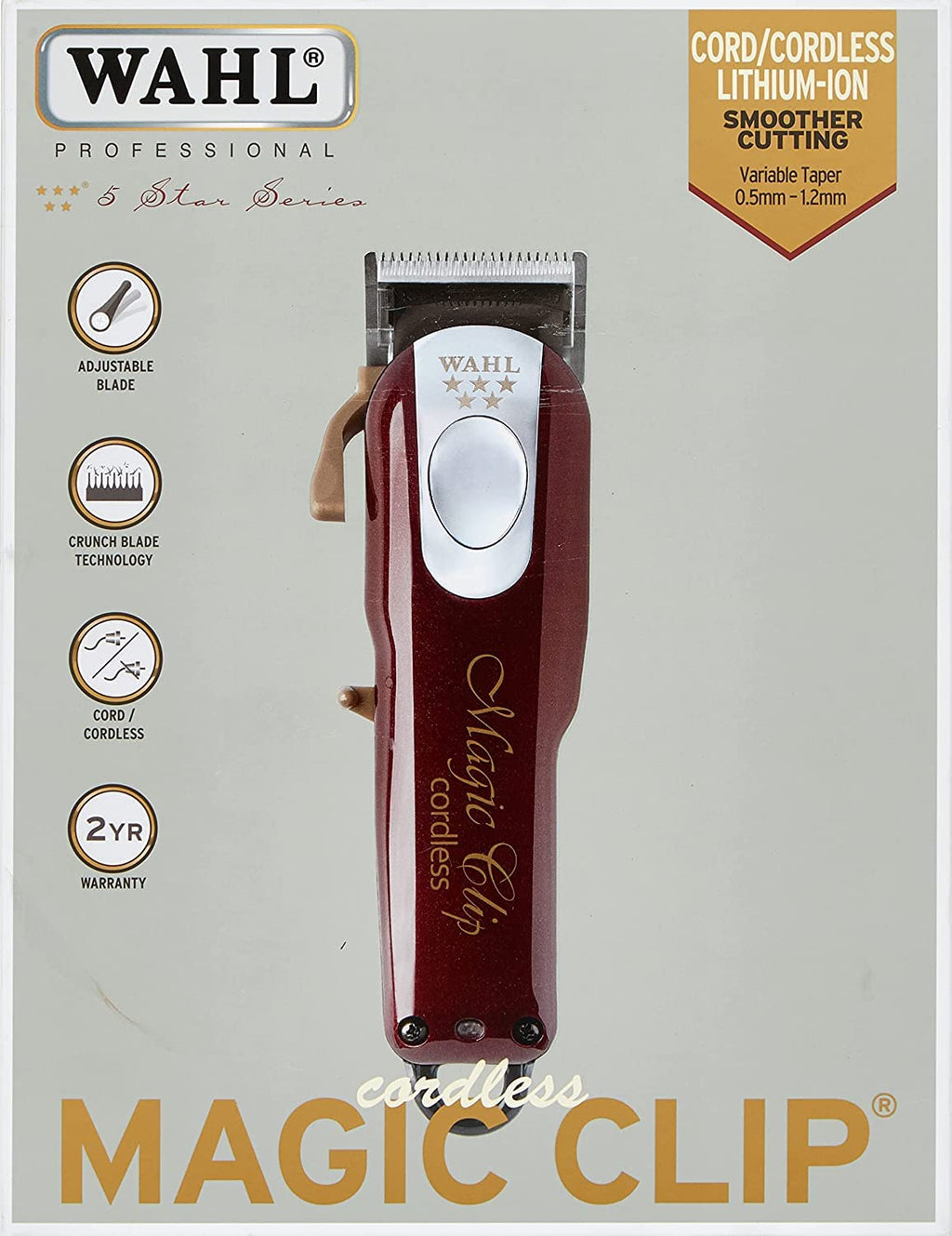Wahl Professional 5-Star Magic Clip #8148 - Precision Cordless Fade Clipper for Barbers - Includes Bonus Neck Duster (Burgundy)