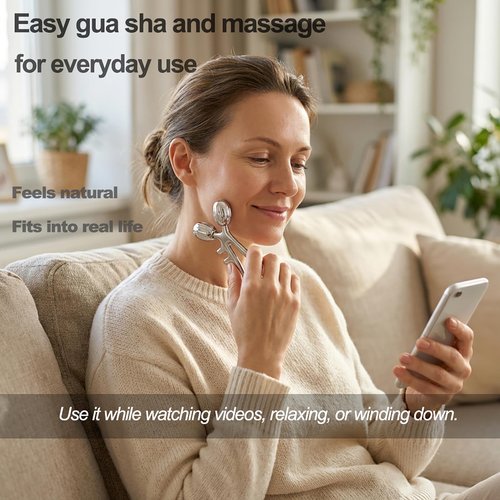 Gua Sha Facial Tools & Face Roller Set, Stainless Steel Facial Massager Tools for Lymphatic Drainage & Face Sculpting, Textured Guasha for Better Grip, Double Chin Reducer, Skincare Gift for Women