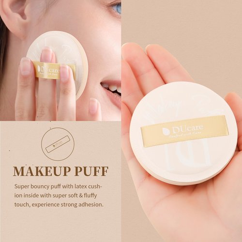 DUcare Foundation Brush & Makeup Puff Set, Flat Top Kabuki Brush for Liquid Cream Powder, Cream Perfect for Base Makeup