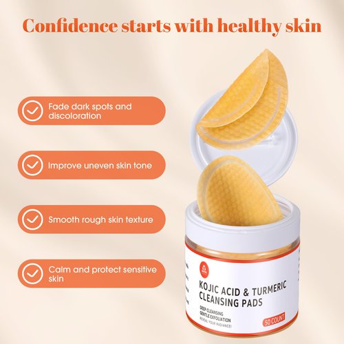 Turmeric Kojic Acid Cleansing Pads: Skin Brightening Turmeric Face Scrub Pads – Gentle Turmeric Facial Pad for Even Skin Tone, Radiant Complexion - Enrich Kojic Acid & Turmeric – 50PCS