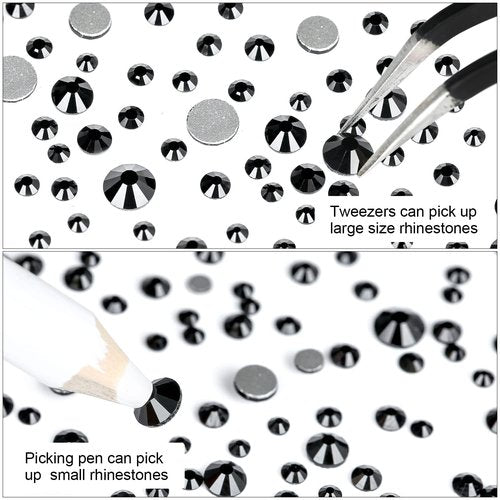 4240Pcs Flatback Black Rhinestones Glass Crystal Gemstones for Nail Art Eye Jewels Makeup Round with Tweezers and Picking Pen (SS6~SS20 Set)