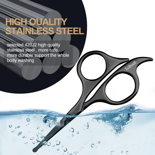Lobodt 4.7-inch small nose hair scissors (black), round-headed scissors, for trimming facial hair, beards, ear hair, eyebrows, bathroom, Moustache Trimming，personal care and beauty