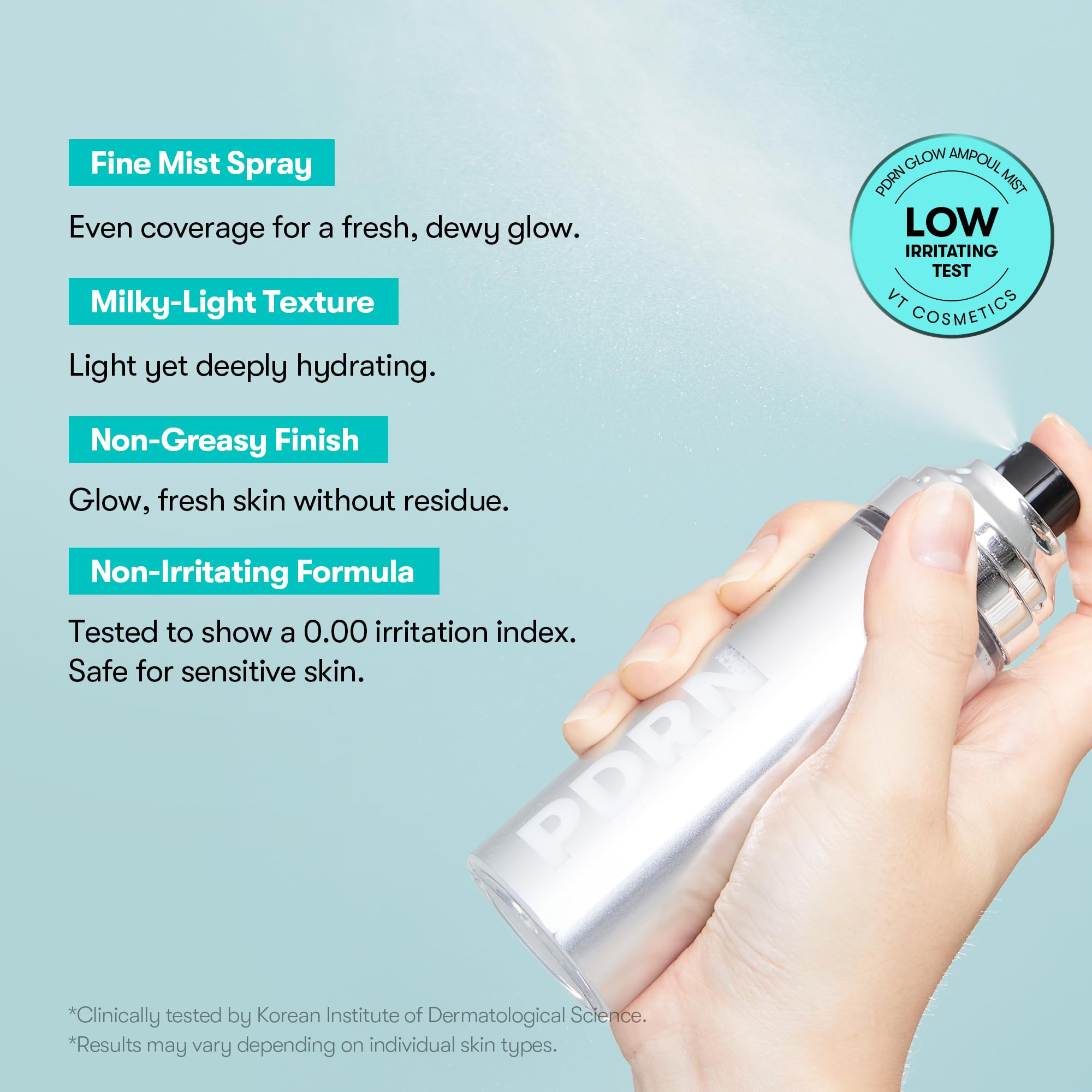 VT COSMETICS PDRN Glow Ampoule, PDRN Facial Mist, Deep Hydration Spray Serum, Vegan Skin Care, Light-weight Face Moisturizer, Plumping Effect, Fragrance-Free, Korean SkinCare (3.38 fl oz / 100 ml)