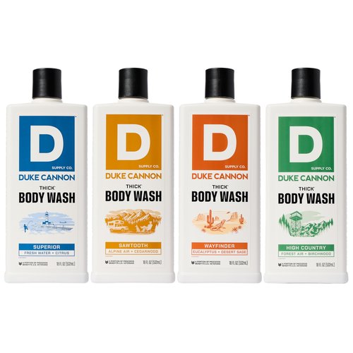 Duke Cannon Supply Co. THICK High-Viscosity Body Wash for Men the Scent Seeker Variety 4 Pack - Premium Ingredients, Plant-Based Thickeners, Superior Lather, Natural Exfoliate, 17.5 Fl Oz (4 Pack)