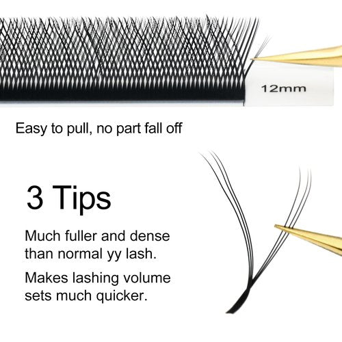 COZBIRD 3d yy Lashes yyy Eyelash Extensions Supplies Premade Fans (Triple y Lash) 6D Volume Faux Mink 0.07mm C curl 12mm