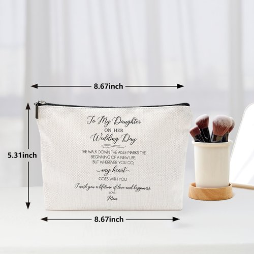Vancsenia Makeup Bag for Bride - To My Daughter On Her Wedding Day Gifts for Daughter, Personalized Bridal Cosmetic Bag, Cute Travel Toiletry Pouch, Bride-to-Be Present, Mother of Bride Gift