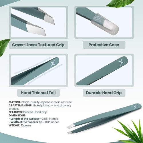 Professional Slant Tip Tweezers - Precision Stainless Steel Eyebrow Plucking Tool for Women and Men, Ingrown Hair Remover, Facial Hair Tweezers for Grooming (Olive Fog)