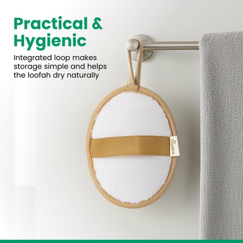 Thalen Natural Loofah Exfoliating Scrubber Body and Face - 3-Pack | Plastic-Free Loofah, No PFAS, Bath Sponge for Women, Shower Scrubber Exfoliator, Face Scrubber for Smooth Skin - Brown Cedar