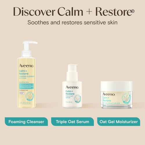 Aveeno Sensitive Skin Moisturizer Bundle, Calm + Restore Oat Gel Facial Moisturizer, 1.7 oz, & Trial Size Daily Moisturizing Cream + Prebiotic Oat, 0.5 oz, Fragrance-Free, Two Items