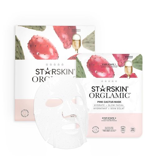 STARSKIN Orglamic Pink Cactus Sheet Mask - Hydrating & Firming 2-Step Treatment for All Skin Types | 1x25g