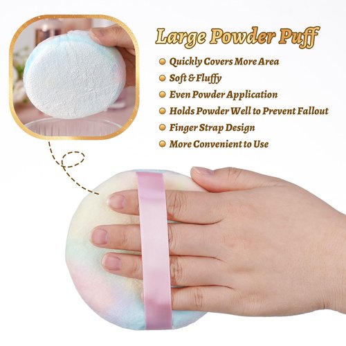 NiHome Large Powder Puff with Container Set, Glass Powder Puff Holder with Lid and 2 Ultra-Soft Velvet Puffs, Elegant Crystal Glass Storage Jar for Loose Powder, Body Powder and Setting Powder