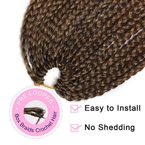 Unionbeauty 8Packs 30Inch Goddess Box Braids Crochet Hair Pre-looped Knotless Box Braids Medium Hair For Black Woman Crochet Braids Hair Synthetic Ombre Braiding Hair Extension 18Strands/Pack #53