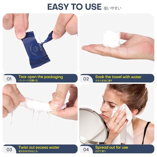 Fcaeon Compressed Towel Tablets 500 Pcs Disposable Face Towel With 4 Dispenser Bottles Cloths Camping Hiking Outdoor Gear Family Travel Gym Workout Fitness Emergency Use Portable Washcloths(Blue)