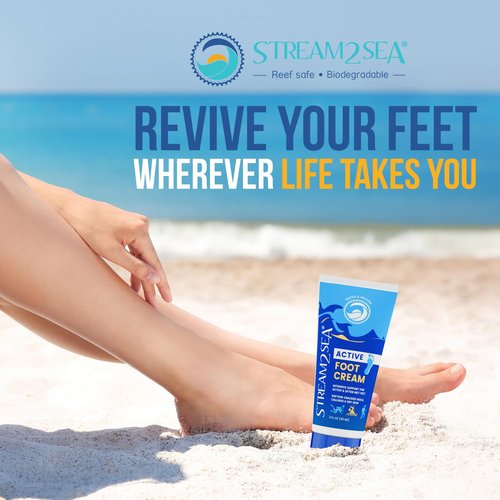 STREAM 2 SEA Active Foot Cream, Intensive Support for Active & Often Wet Feet - Softens Cracked Heels, Calluses & Dry Skin, Enriched with Neem and Tea Tree, Fast-absorbing and Non-greasy - 3 Fl oz