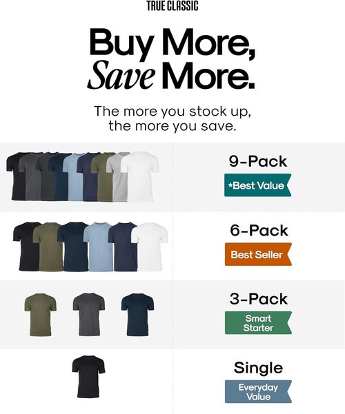 True Classic Men's T-Shirts - Short Sleeve Crew Neck Cotton Blend Tees | Casual & Comfortable