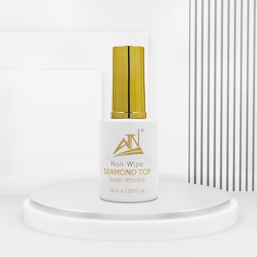 ATN Nail NEW Diamond Top Coat 15ml – No Wipe Gel Top for Mirror Shine & Long-Lasting Nails, LED/UV Curing, Professional Finish