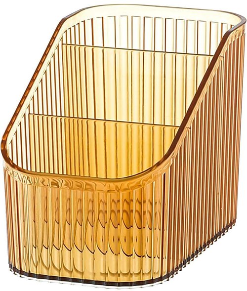 Freebirdly Makeup Organizer Cosmetics Storage Box, Large Capacity Make Up Brush Holder Organizer Vanity Accessories, Bathroom Countertops, Desk Storage Container, Cosmetic Display cases(Yellow-S)