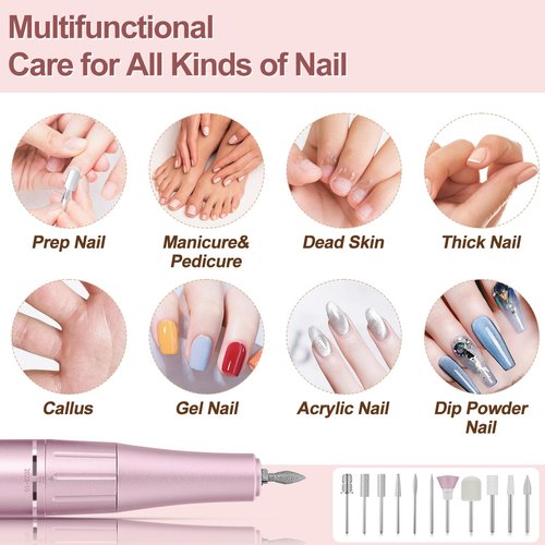 Electric Nail Drill Professional, 35000RPM Portable Efile Nail Drill with 11Pcs Nail Drill Bits, Rechargeable Nail Drill Machine with LCD Display for Acrylic Nail Remove Gel Polish for Home Salon Use